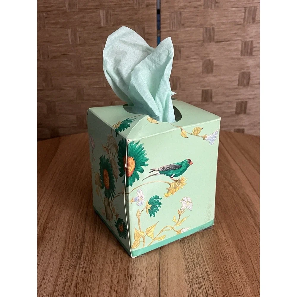 Vtg Kleenex Softique Tissues Lightly Scented Green 2-Ply Open Decorator Box 1981